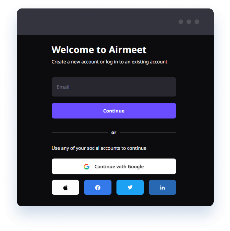 Meld u aan voor een Airmeet-account