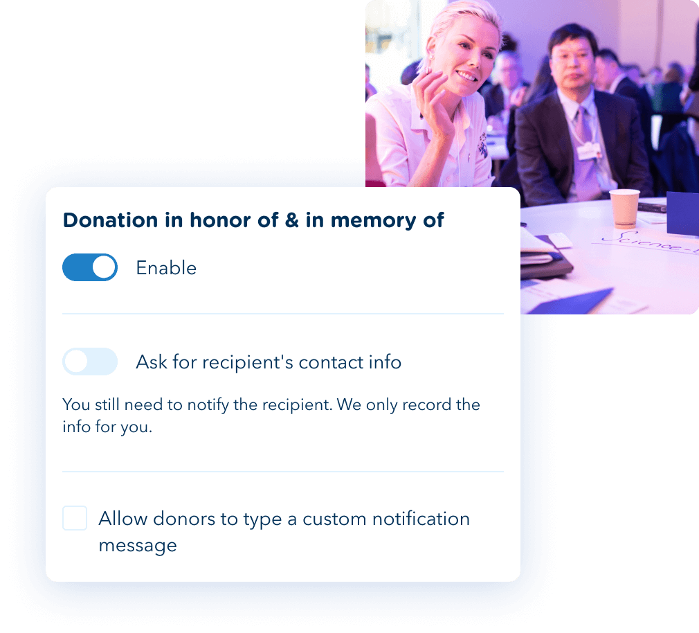 Accept donations in memory and in honor of